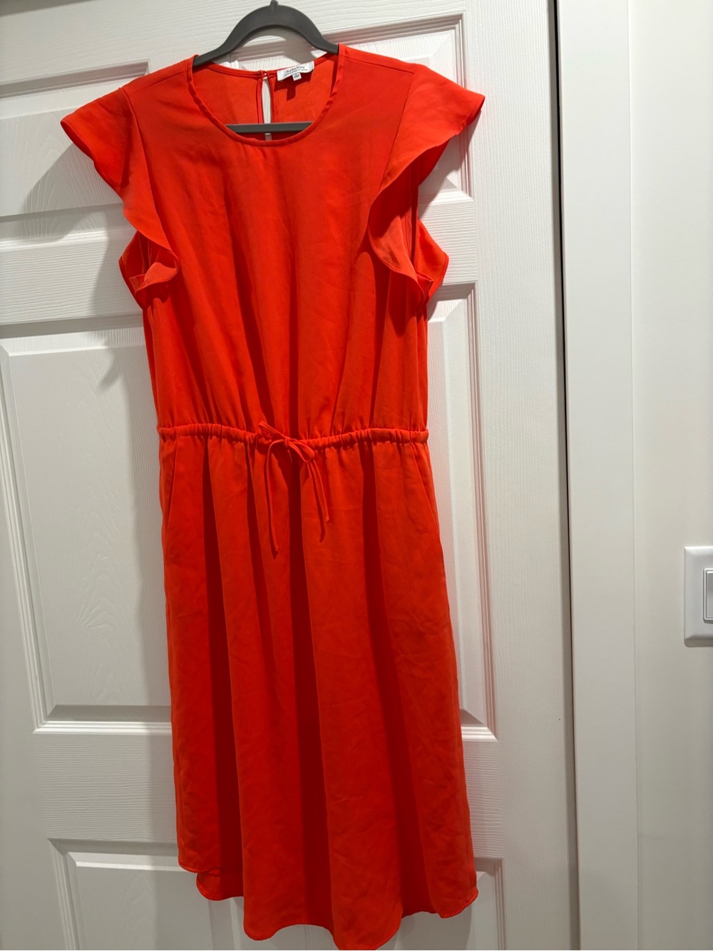 Babaton Bright Red Tie-Waist Flutter Sleeve Dress